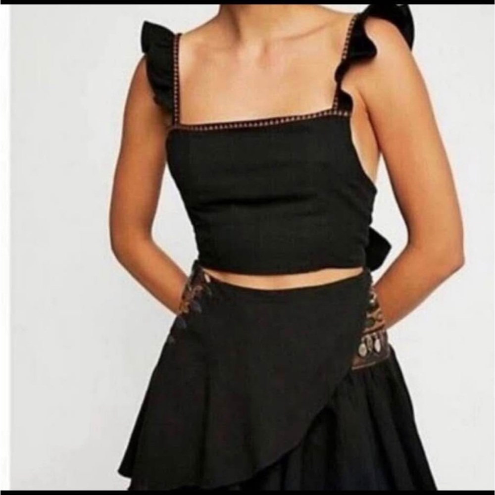 Free People Black Festival Top with Square Neck Size 8 - Picture 2 of 8